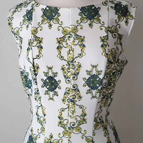 Julian Taylor Yellow & White A-line Midi Dress Size 12 - Picture 3 of 11